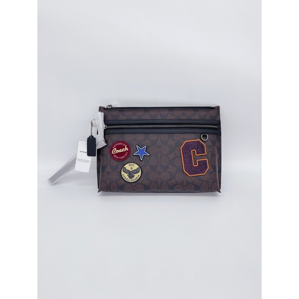 Coach C6990 Carry All Pouch In Signature Canvas With Souvenir Patches NWT $298